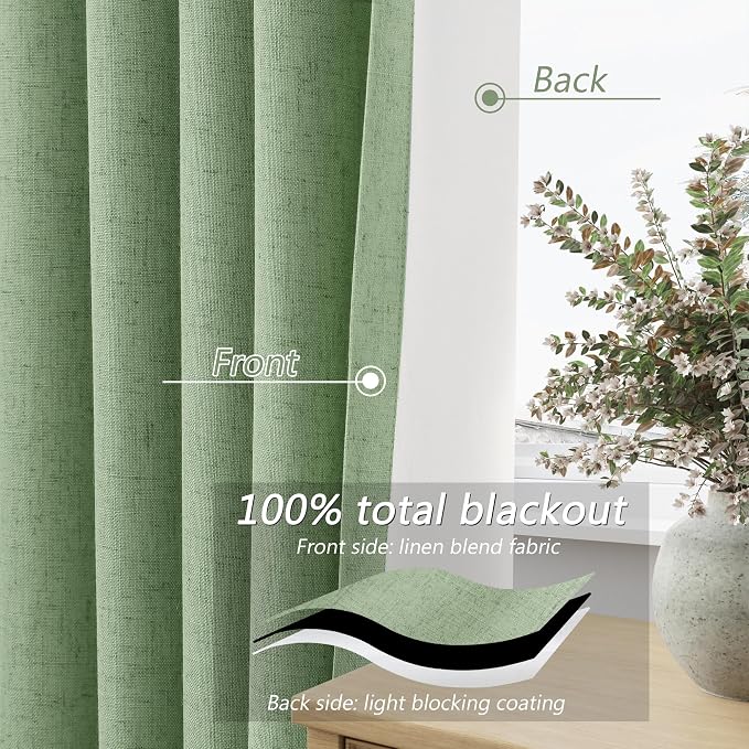 100% Blackout Linen Curtains 84 Inch Length 2 Panels Set - Image 4