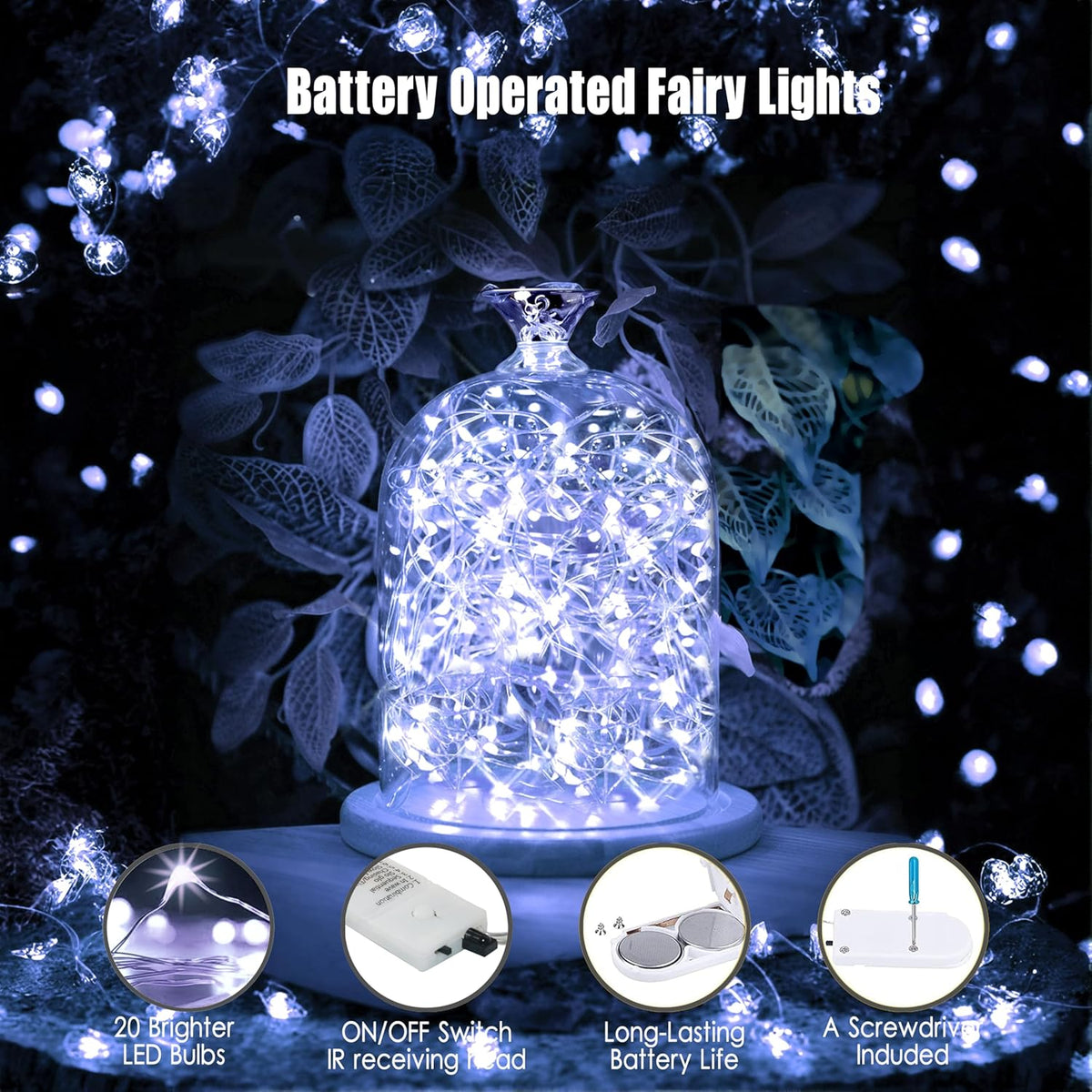 6 Pack Fairy Lights Battery Operated Mini String Lights with Timer 2PCS Remote 6.5ft 20LED Cool White Firefly Lights Waterproof Silver Wire Twinkle Lights DIY Mason Jar Wedding Party Christmas Decor