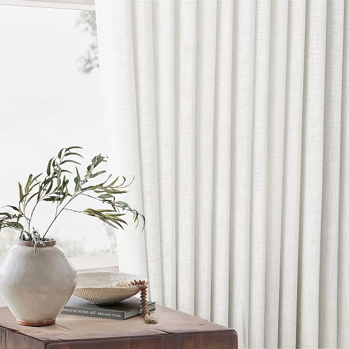 Beige White Pinch Pleat Semi Sheer Linen Curtain W70xL84 1 Panel | Memory - Image 8
