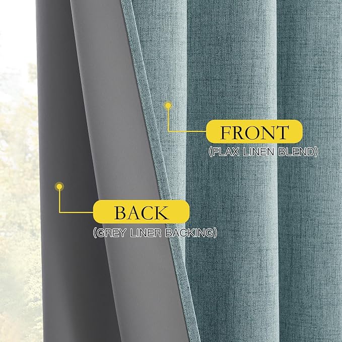 NICETOWN Skylark Blue Thick Linen Blend 100% Blackout Curtains - Image 8