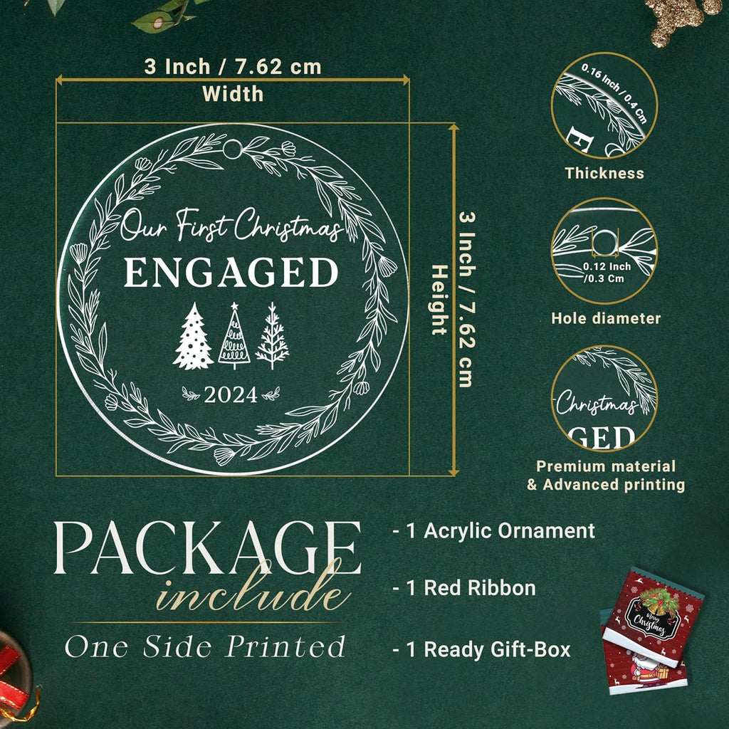 Engagement Gifts for Bride, Our First Christmas Engaged 2024, Christmas Ornaments Newlywed Gifts for Her, Wedding Gift for Couple, Engagement Ornament 2024, Engaged Christmas Tree Ornament