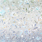 DOWELL Window Privacy Film, 3D Stained Glass Rainbow Films, Decorative Window Vinyl Sun Blocker Door Covering, Static Cling Non-Adhesive Glass Sticker for Home, Blooming Flowers, 17.5"x78.7"