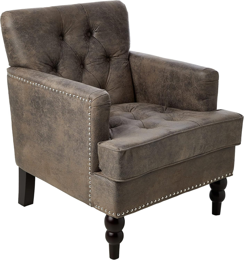 Christopher Knight Home GDFStudio Medford Brown Tufted Club Chair, Fabric Accent Chair with Studded Nailhead Accents