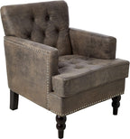 Christopher Knight Home GDFStudio Medford Brown Tufted Club Chair, Fabric Accent Chair with Studded Nailhead Accents