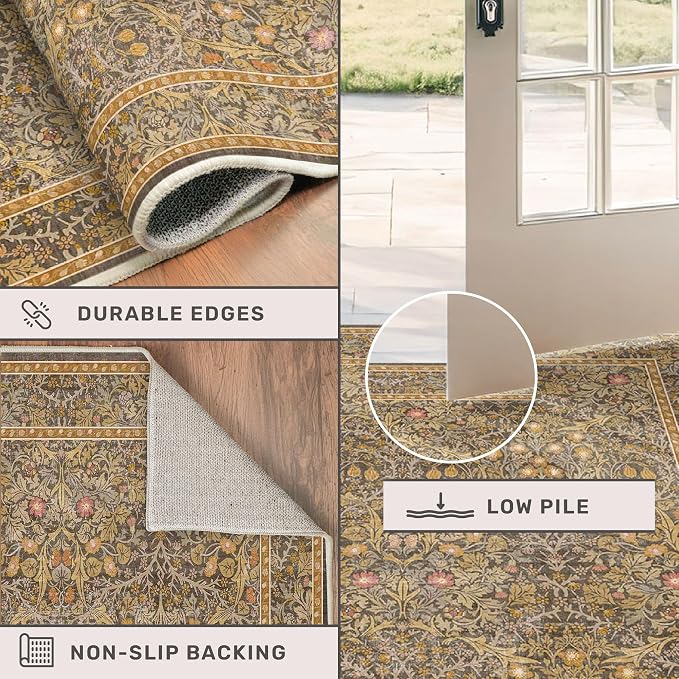 Non Slip 2x5 Gold Brown Bathroom Runner Rug - Image 5