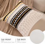 Boho Chenille Tufted Couch Throw Pillow Covers 18x18 Inch Set of 2 Farmhouse Striped Decorative Pillow Covers Accent Neutral Pillowcase Black Yellow Cushion Cover for Living Room Sofa Bed