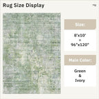 Soalmost Abstract Rug 8x10 Large Living Room Area Rugs Washable Green/Ivory | - Image 5