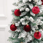 6inch Big Burgundy Velvet Christmas Ornaments, 2pcs Flocked Ornaments Balls Sets for Christmas Tree Decorations