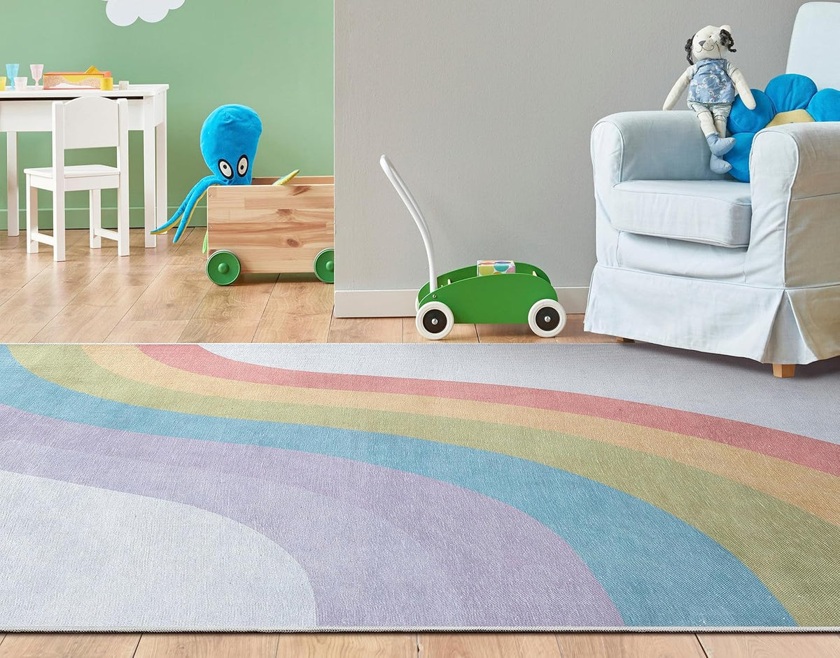 Well Woven Kids Rugs Rainbow 7'7" x 9'10" Multi Color Modern Flat-Weave Playroom Area Rug