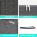 3PCS Under Bed Storage Bins with Metal Frame, Linen Fabric Frame Storage Box Clothes Organizer Bins, Underbed Container with Clear Window (Dark Grey, 23.6 x 13 x 6IN)