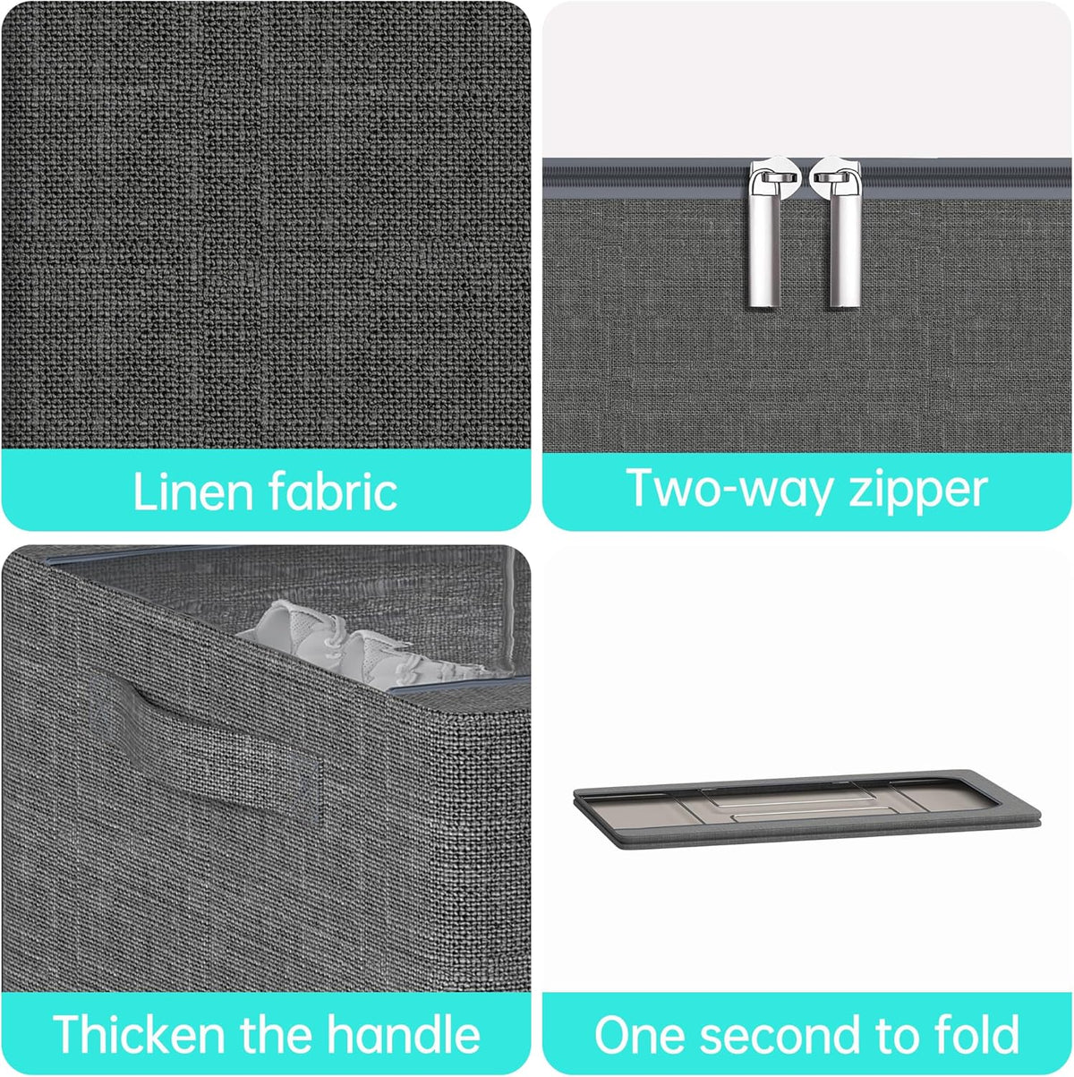 3PCS Under Bed Storage Bins with Metal Frame, Linen Fabric Frame Storage Box Clothes Organizer Bins, Underbed Container with Clear Window (Dark Grey, 23.6 x 13 x 6IN)