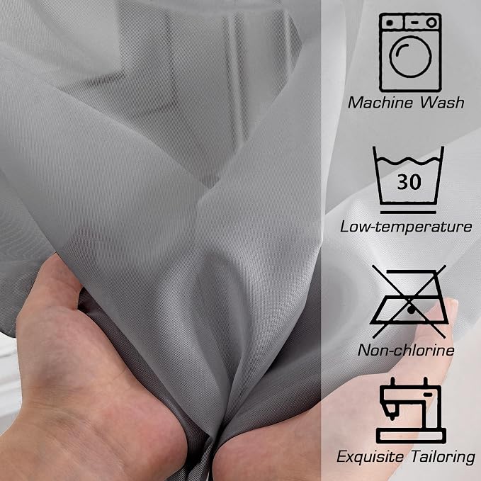 Simplebrand Grey Sheer Curtains 90 Inches Long, Light Filtering Rod Pocket - Image 7