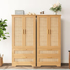 50.4" H Bathroom Storage Cabinet, Modern Floor Cabinet with Adjustable Shelf, Small Pantry with 2 Doors & Drawers, Storage Cabinet for Bathroom, Living Room, Kitchen, Natural KES007MCWG