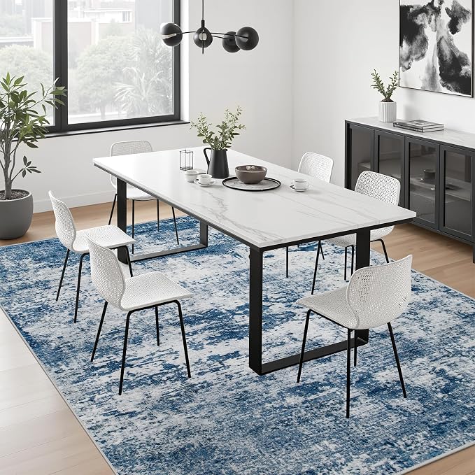 5x7 Area Rug Living Room: Modern Washable Indoor Soft Carpet Blue | - Image 5
