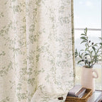 Green Vintage Floral Linen Curtains Farmhouse 38W X 90L 2 Panels | Elisa Series - Image 8