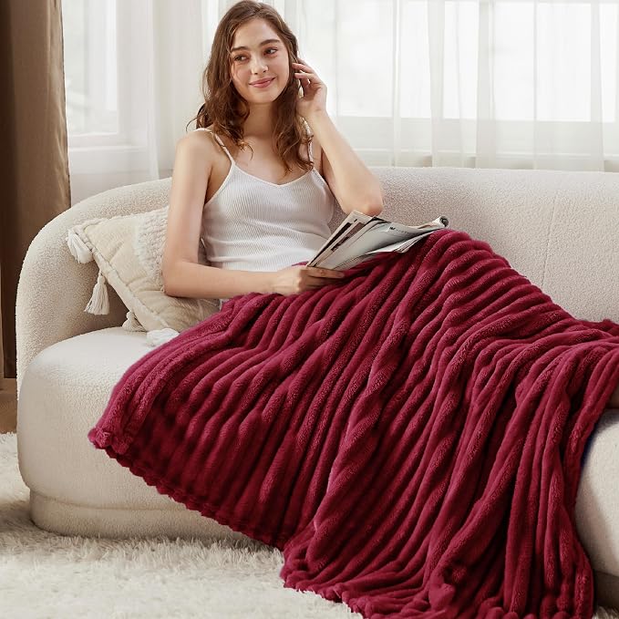 Bedsure Soft Throw Blanket for Couch Decor Gifts Deep Red 50"x70" | Birthday - Image 4