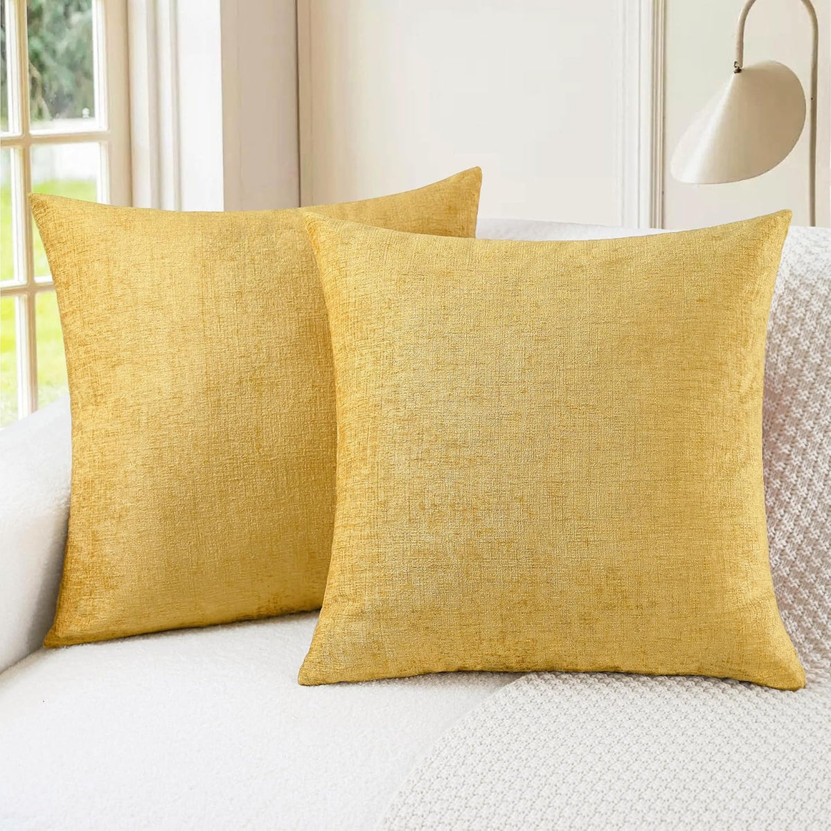 CaliTime Throw Pillow Covers Decorative 16 X 16 Inches Pack of 2 Cozy Soft Chenille Cushion Cases for Couch Sofa Bed Living Room Home Gold