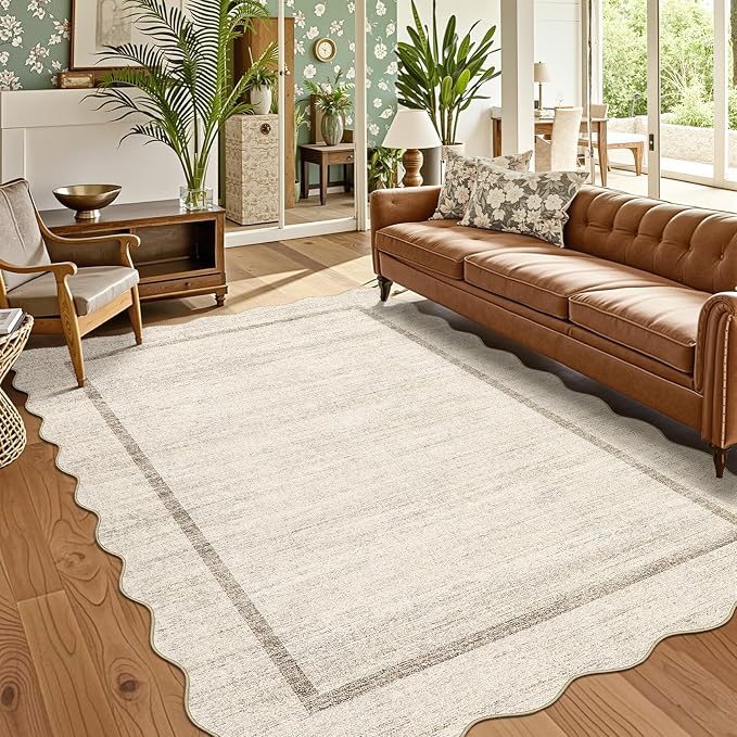 GarveeHome Scalloped Washable Rug 4x6 Boho Living Room Area Rug, Low Pile Soft by GarveeHome