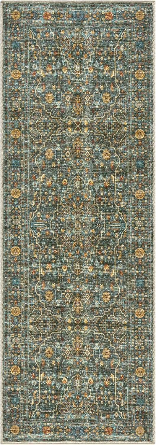 Keen Home Design 2x10 Rug - Machine Washable Runner Rug with Non-Slip Backing, Ideal for Hallway, Entryway, Kitchen, Laundry Room - Vintage, Easy Clean, Durable, Low Pile - (2'6" x 10')