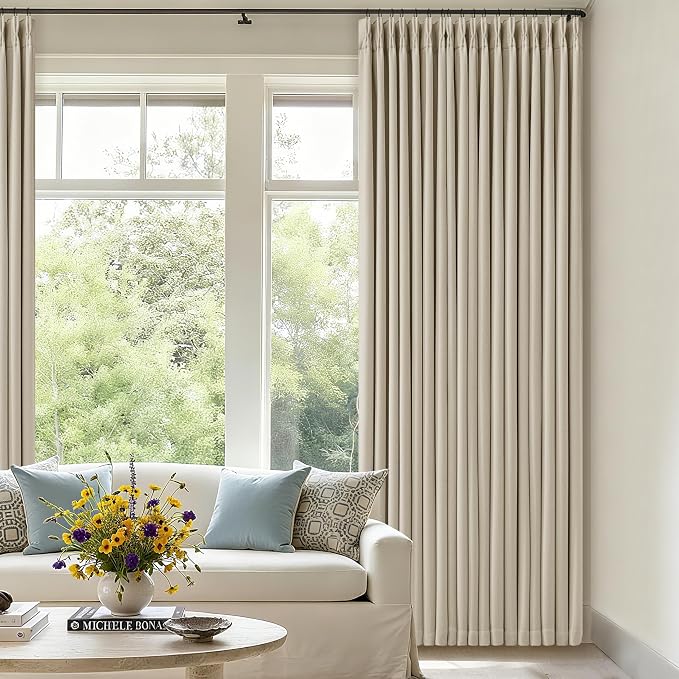 Pinch Pleat Beige 120 Inch Blackout Curtains - Image 9