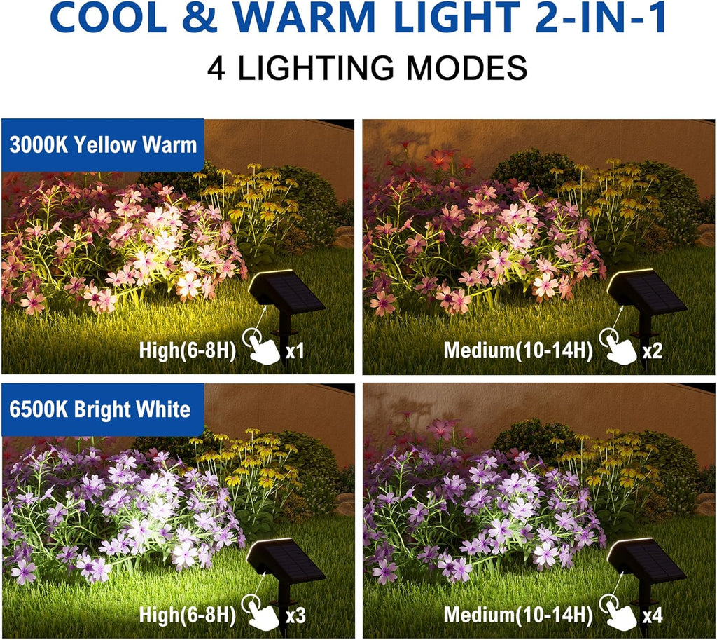Solar Spotlights, Super Bright LED, 2 CCT Warm & Cool Light, Solarspot Lights for Outside Landscape Auto On/Off -2 Pack