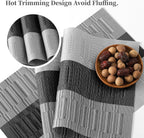 Leetaltree Grey with White Striped Placemats Set of 4 - Heat Resistant Non-Slip Place mats for Dining Table, Washable Durable PVC Vinyl Woven Table Mats（Grey Stripe, 4）