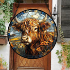 Stained Glass Window Hanging - Funny Cow Flower Suncatcher Ready to Hang Window Doors Home Decoration and Christmas, Mother's Day Birthday Gifts for Women, Men, and Mom 14.9x14.9 in