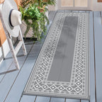 GENIMO Outdoor Rug Waterproof for Patio, 2.5'x8' Foldable Reversible Plastic Straw Runner Rugs and Carpet for Porch, Outside Area Mat for Rv, Deck, Picnic, Camper, Balcony, Beach, Grey & White