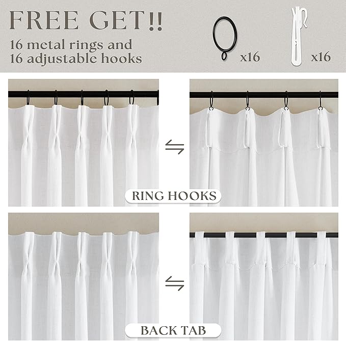 Pleated White Linen Semi Sheer Cafe 30 Inch Curtains 2 Panels | Light Filtering - Image 5