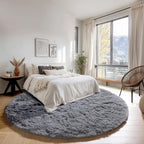 Grey Round Rugs 8ft for Living Room, Fluffy Bedroom Circle Area Rug, Soft Plush - Image 3