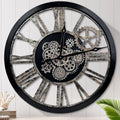 HOIBAI Large Wall Clock, Wall Clocks for Living Room Decor 36 Inch Farmhouse Vintage Rustic Kitchen Wall Decor Vintage Roman Oversized Wall Clock for Home Bedroom House, Moving Gears Clock