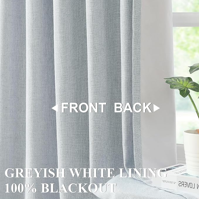 Vision Home Blue Fog Pinch Pleated Full Blackout Curtains Linen Blended Room - Image 2