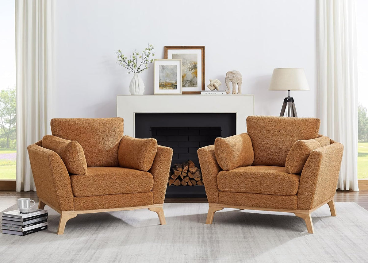 Large-Sized Accent Chair, Thick Cushion Bedroom Reading Chair, Comfortable Living Room Single Sofa， Boucle Curry