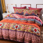 ABREEZE Bohemian Duvet Cover Set Colorful Orange Boho Retro Bedding Set Damask Paisley Cotton Duvet Cover Tribal Reversible Bedding Exotic Style Comforter Cover 3-Piece Queen