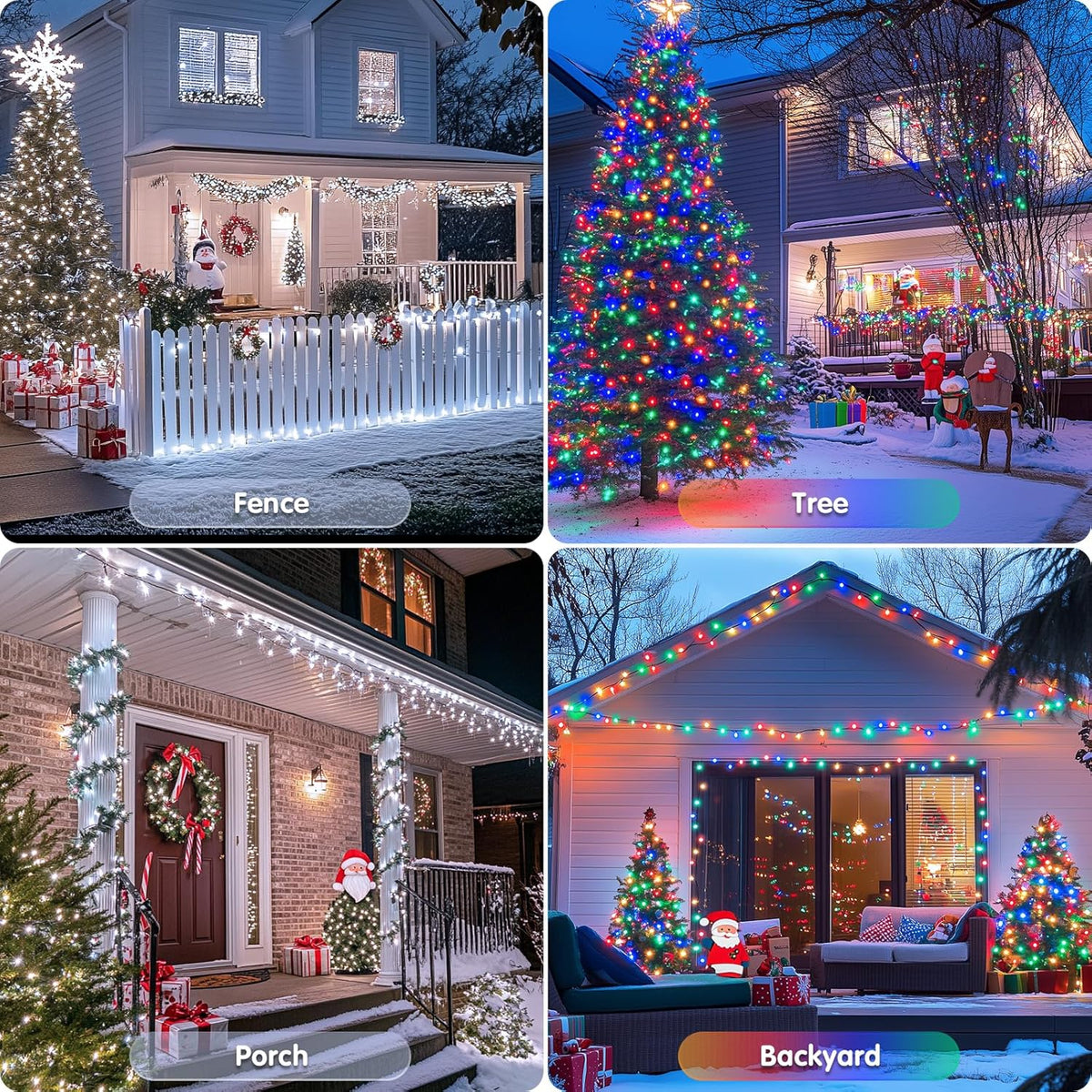 JMEXSUSS 2 Pack White & Multicolor Solar Christmas Lights Outdoor, Each 100 LED 33ft Solar Color Changing Lights Outdoor Waterproof for Christmas Tree Yard Decorations