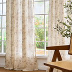 Taupe Vintage Floral Linen Curtains Farmhouse 38W X 90L 2 Panels | Elisa Series - Image 8