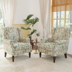 Lumibee Wingback Accent Chair, 2 Set High Back Floral Armchairs in Fabric,Comfy Upholstered Reading Single Sofa Chairs with Solid Wood Legs for Living Room,Bedroom,Office-Bird
