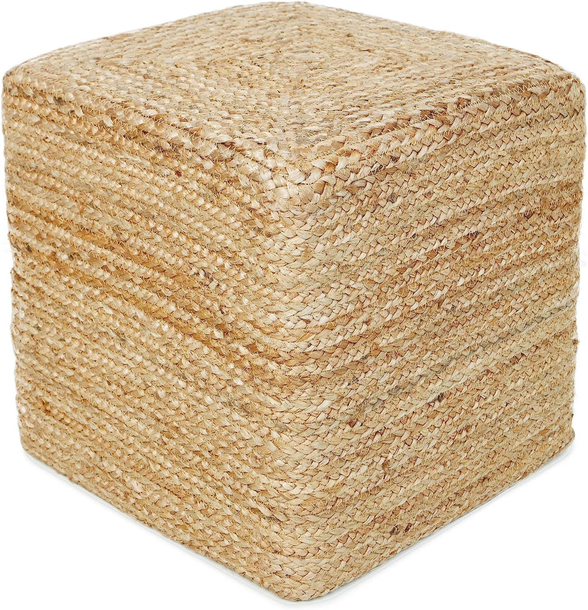 REDEARTH · Cube Pouf Foot Stool Ottoman - Jute Braided Pouffe Poof Accent Sitting - Set of 2 Footrest for The Living Room, Bedroom, Nursery, Patio, Lounge, Office - 14.5”x14.5”x16” - Natural