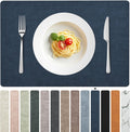 FROMHEART Faux Leather Placemats Set of 8–Waterproof,Heat/Oil Stain-Resistant PU Table Mat–Reversible,Non-Slip,Easy to Clean Place Mats for Kitchen,Dining,Indoor/Outdoor,(Dark Blue,11.8" x 17")