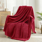 Exclusivo Mezcla Soft Waffle Fleece Bed Blanket Queen Size, Deep Red | - Image 4