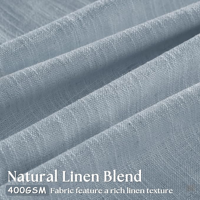 Dusty Blue Linen Pinch Pleated Curtains 108 Inches Long 2 Panels | Semi Sheer - Image 3
