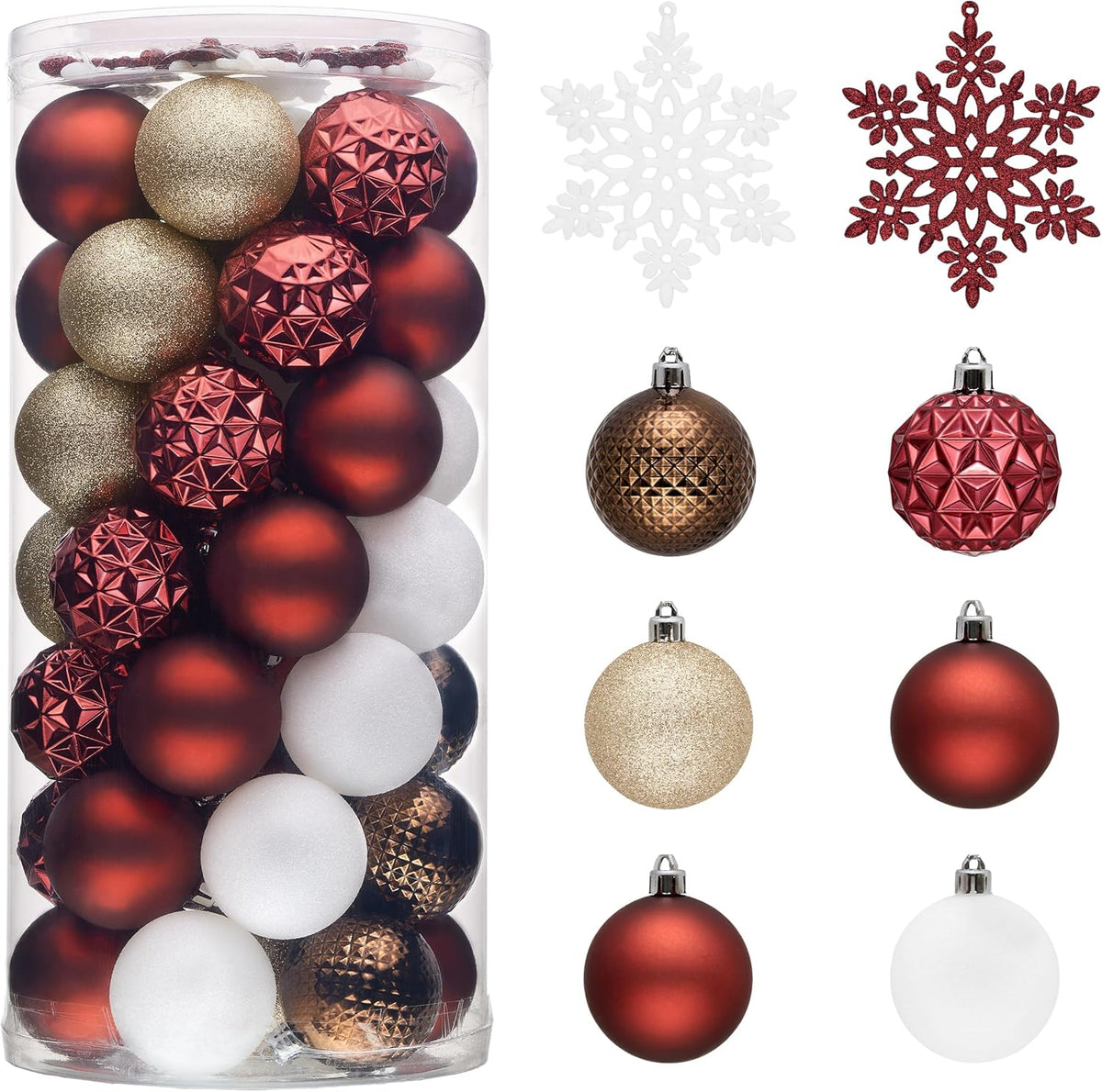 Valery Madelyn Christmas Tree Decorations Ornament Set for Fall Halloween, 50ct 2.36 Inches Red Brown White Shatterproof Christmas Ball Ornaments Hanging Xmas Holiday Party Decor