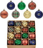 Valery Madelyn Ornaments for Christmas Trees, 16ct 2.36 Inches Red Green and Gold Shatterproof Christmas Tree Decorations, Luxury Hanging Ball Ornaments for Xmas Holiday Party Decor