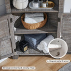 Corner Bathroom Cabinet, Farmhouse Small Corner Cabinet with Barn Door & Adjustable Shelf, Storage Cabinets for Bathroom, Kitchen, Living Room, Grey Wash