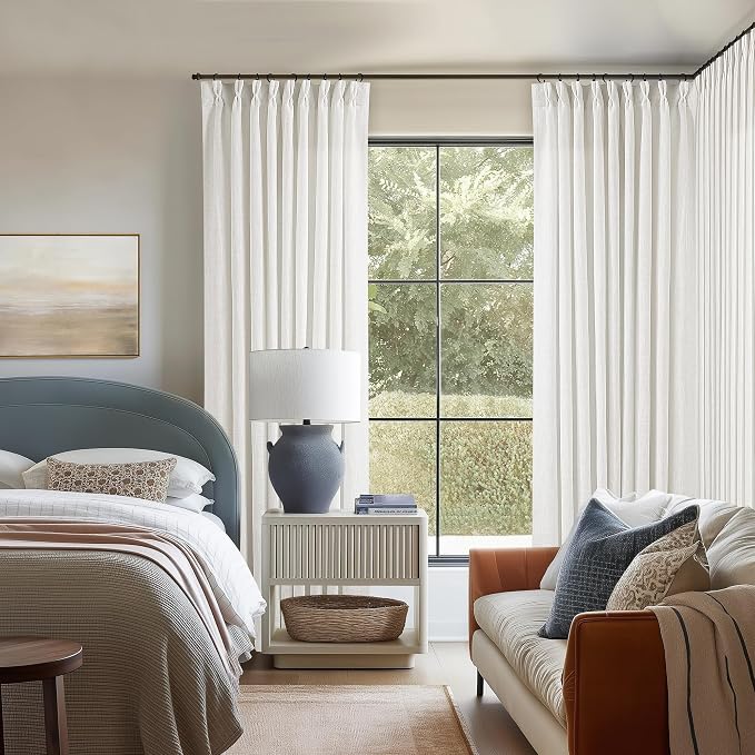 Beige White Pinch Pleated Linen 92 Inch Curtains 60 Inch Width | Linen Blend - Image 6