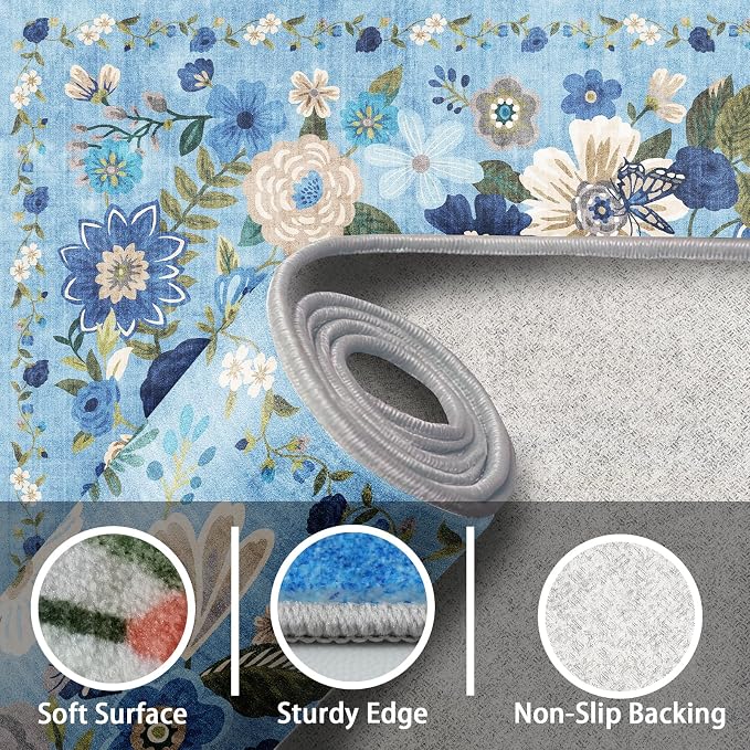 Blue Garden Floral Area Rug 6x9 - Image 4