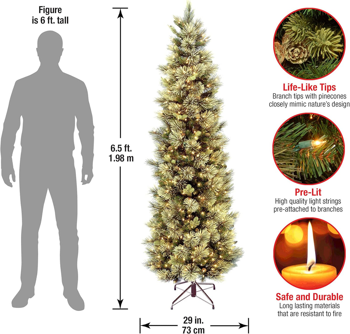 National Tree Company Pre-lit Artificial Christmas Tree | Includes Pre-strung White Lights and Stand | Carolina Pine Slim - 6.5 ft