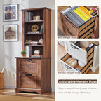 RedLemon Bookcase with 2 File Drawers, 72" Tall Farmhouse Bookshlef with Storage and Adjustable Shelves, 4 Tier Rustic Wood Bookshelf with Cabinet for Office, Living Room (Reclaimed Barnwood Color)