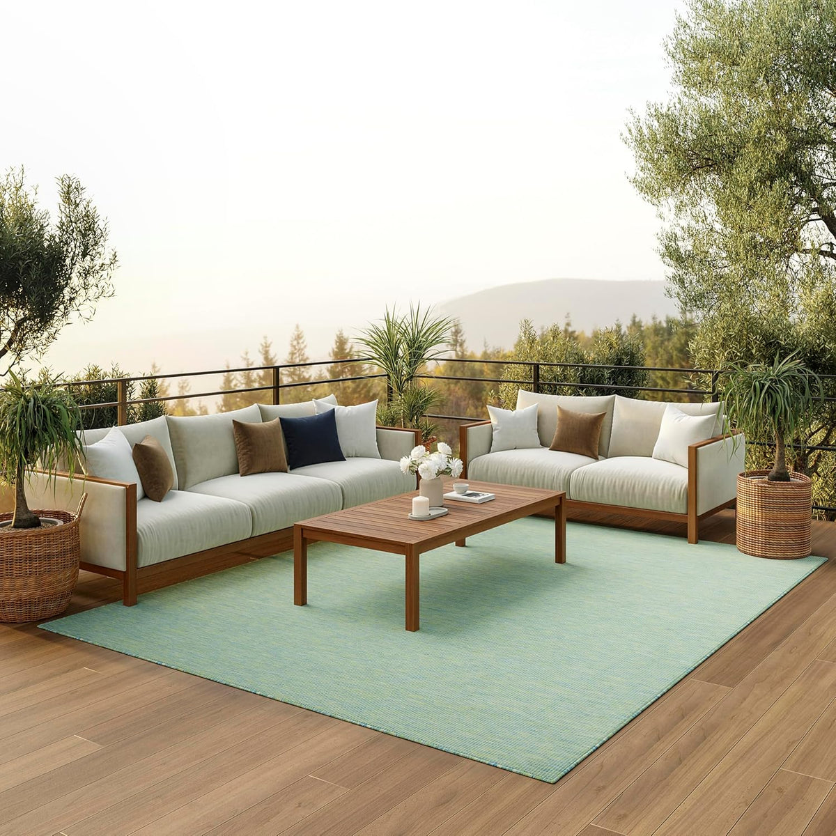 Nourison Home Positano 10' x 14' Blue/Green Fabric Modern Area Rug (10' x 14')