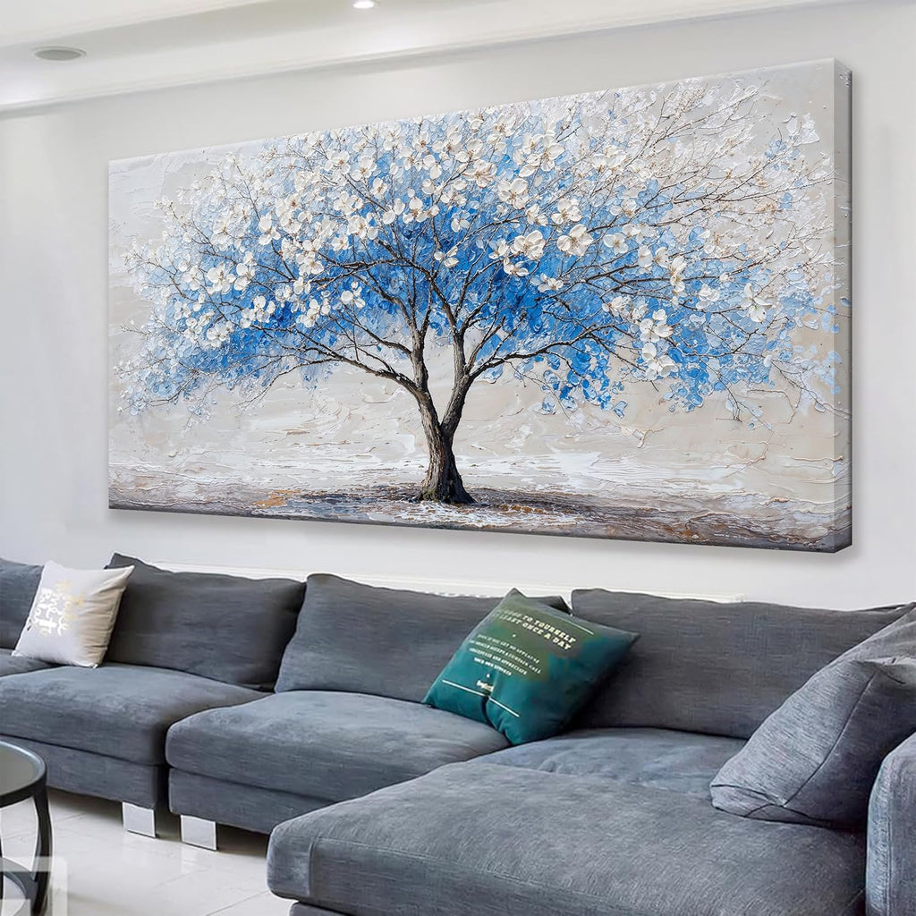 Suconvng Wall Art Blue Tree Of Life Canvas Art Wall Decor Painting Picture Modern Wall Art Prints Landscape Picture For Bedroom Bathroom Office Home Decor 20"×40" Ready To Hang